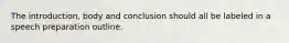 The introduction, body and conclusion should all be labeled in a speech preparation outline.