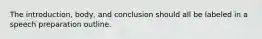 The introduction, body, and conclusion should all be labeled in a speech preparation outline.