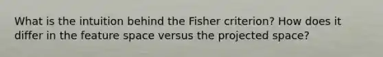 What is the intuition behind the Fisher criterion? How does it differ in the feature space versus the projected space?