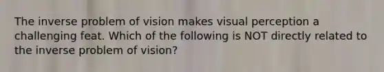 The inverse problem of vision makes visual perception a challenging feat. Which of the following is NOT directly related to the inverse problem of vision?