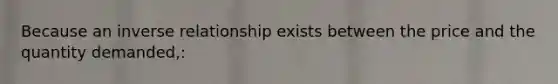 Because an inverse relationship exists between the price and the quantity demanded,: