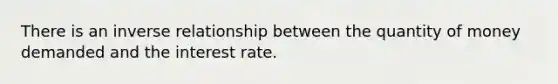 There is an inverse relationship between the quantity of money demanded and the interest rate.