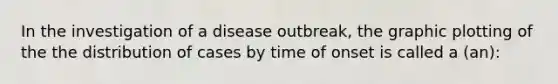 In the investigation of a disease outbreak, the graphic plotting of the the distribution of cases by time of onset is called a (an):