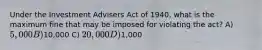 Under the Investment Advisers Act of 1940, what is the maximum fine that may be imposed for violating the act? A) 5,000 B)10,000 C) 20,000 D)1,000