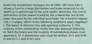 Under the Investment Company Act of 1940, SEC Rule 12b-1 allows a fund to charge distribution and sales expenses to net assets as a percentage of the total assets. Normally, the cost of distribution of the shares is paid by the underwriter out of the sales load paid by the individual purchaser. For a fund to impose 12b-1 charges, which of the following conditions apply (applies)? I. The board of directors has sole approval authority. II. The majority of the outstanding shares has sole approval authority. III. Both the board and the majority of outstanding shares must approve it. IV. A distribution plan must be written. A) II and III B) III and IV C) I and III D) I only