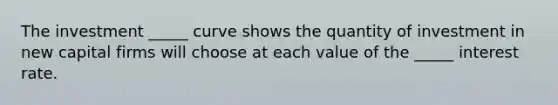 The investment _____ curve shows the quantity of investment in new capital firms will choose at each value of the _____ interest rate.