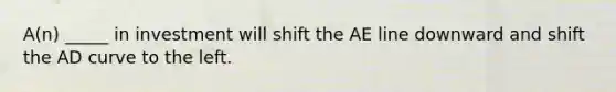 A(n) _____ in investment will shift the AE line downward and shift the AD curve to the left.