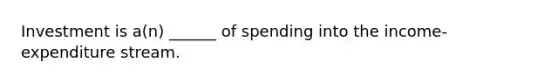 Investment is a(n) ______ of spending into the income-expenditure stream.