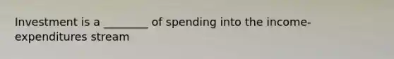 Investment is a ________ of spending into the income-expenditures stream