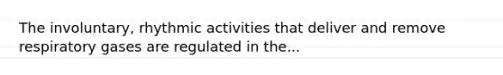 The involuntary, rhythmic activities that deliver and remove respiratory gases are regulated in the...