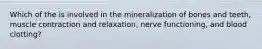 Which of the is involved in the mineralization of bones and teeth, muscle contraction and relaxation, nerve functioning, and blood clotting?