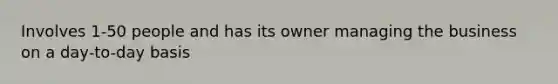 Involves 1-50 people and has its owner managing the business on a day-to-day basis