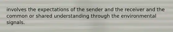 involves the expectations of the sender and the receiver and the common or shared understanding through the environmental signals.