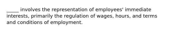 _____ involves the representation of employees' immediate interests, primarily the regulation of wages, hours, and terms and conditions of employment.