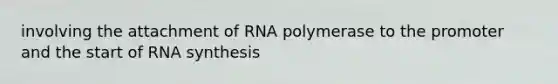 involving the attachment of RNA polymerase to the promoter and the start of RNA synthesis