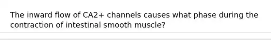 The inward flow of CA2+ channels causes what phase during the contraction of intestinal smooth muscle?