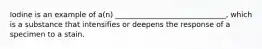 Iodine is an example of a(n) ______________________________, which is a substance that intensifies or deepens the response of a specimen to a stain.