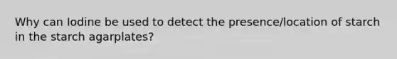 Why can Iodine be used to detect the presence/location of starch in the starch agarplates?