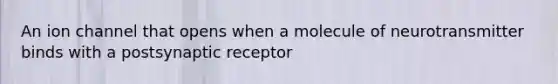 An ion channel that opens when a molecule of neurotransmitter binds with a postsynaptic receptor