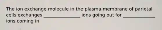 The ion exchange molecule in the plasma membrane of parietal cells exchanges ________________ ions going out for ______________ ions coming in