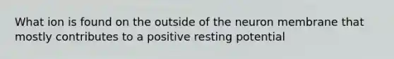 What ion is found on the outside of the neuron membrane that mostly contributes to a positive resting potential