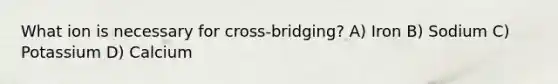 What ion is necessary for cross-bridging? A) Iron B) Sodium C) Potassium D) Calcium