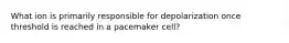 What ion is primarily responsible for depolarization once threshold is reached in a pacemaker cell?