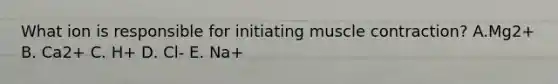 What ion is responsible for initiating muscle contraction? A.Mg2+ B. Ca2+ C. H+ D. Cl- E. Na+