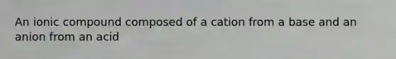 An ionic compound composed of a cation from a base and an anion from an acid