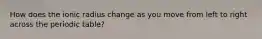 How does the ionic radius change as you move from left to right across the periodic table?