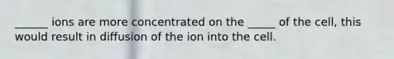 ______ ions are more concentrated on the _____ of the cell, this would result in diffusion of the ion into the cell.