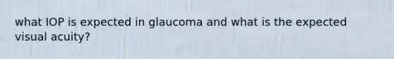 what IOP is expected in glaucoma and what is the expected visual acuity?