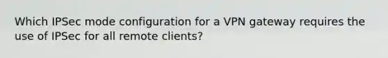 Which IPSec mode configuration for a VPN gateway requires the use of IPSec for all remote clients?