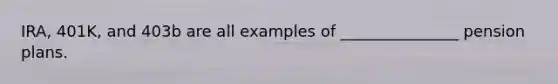 IRA, 401K, and 403b are all examples of _______________ pension plans.