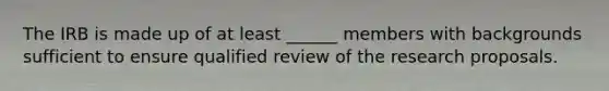 The IRB is made up of at least ______ members with backgrounds sufficient to ensure qualified review of the research proposals.