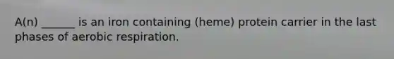 A(n) ______ is an iron containing (heme) protein carrier in the last phases of <a href='https://www.questionai.com/knowledge/kyxGdbadrV-aerobic-respiration' class='anchor-knowledge'>aerobic respiration</a>.