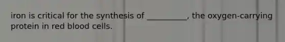 iron is critical for the synthesis of __________, the oxygen-carrying protein in red blood cells.