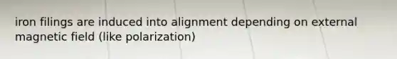 iron filings are induced into alignment depending on external magnetic field (like polarization)