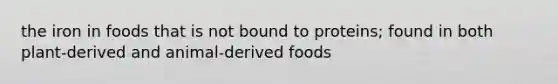 the iron in foods that is not bound to proteins; found in both plant-derived and animal-derived foods