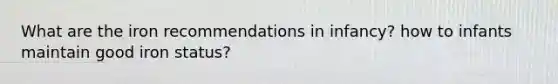 What are the iron recommendations in infancy? how to infants maintain good iron status?