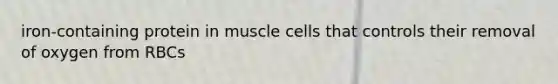 iron-containing protein in muscle cells that controls their removal of oxygen from RBCs