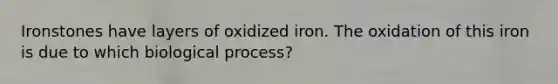 Ironstones have layers of oxidized iron. The oxidation of this iron is due to which biological process?