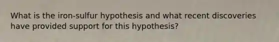 What is the iron-sulfur hypothesis and what recent discoveries have provided support for this hypothesis?