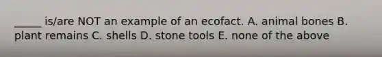 _____ is/are NOT an example of an ecofact. A. animal bones B. plant remains C. shells D. stone tools E. none of the above