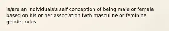 is/are an individuals's self conception of being male or female based on his or her association iwth masculine or feminine gender roles.