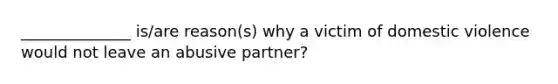 ______________ is/are reason(s) why a victim of domestic violence would not leave an abusive partner?