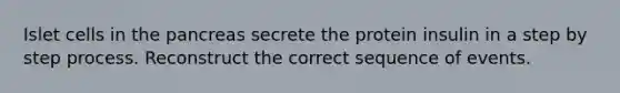 Islet cells in the pancreas secrete the protein insulin in a step by step process. Reconstruct the correct sequence of events.