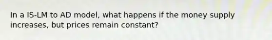In a IS-LM to AD model, what happens if the money supply increases, but prices remain constant?