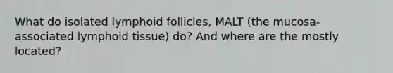 What do isolated lymphoid follicles, MALT (the mucosa-associated lymphoid tissue) do? And where are the mostly located?