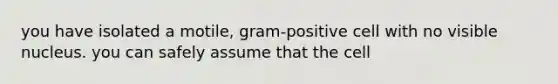 you have isolated a motile, gram-positive cell with no visible nucleus. you can safely assume that the cell